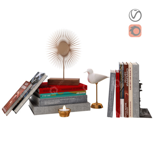 Libros y decoración Conjunto 4 Modelo 3D