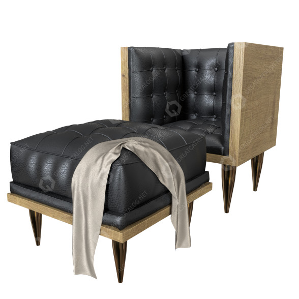 Fotel i pufa Kardiel Woodrow Box Leather model 3D