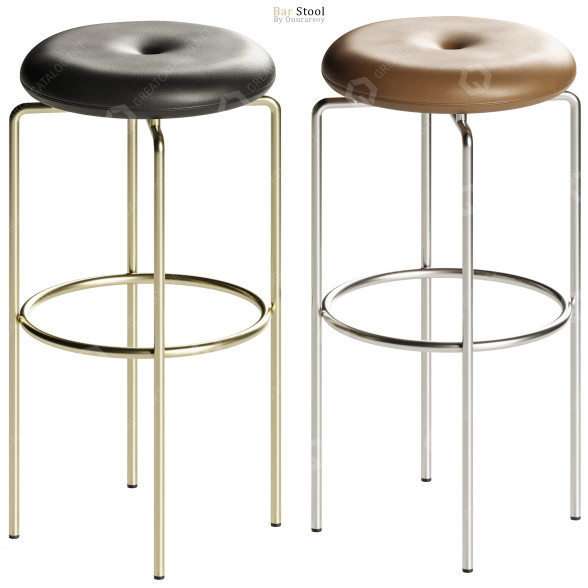 Bar Stool BassamFellows Circular Leather Brown and Black 3D model