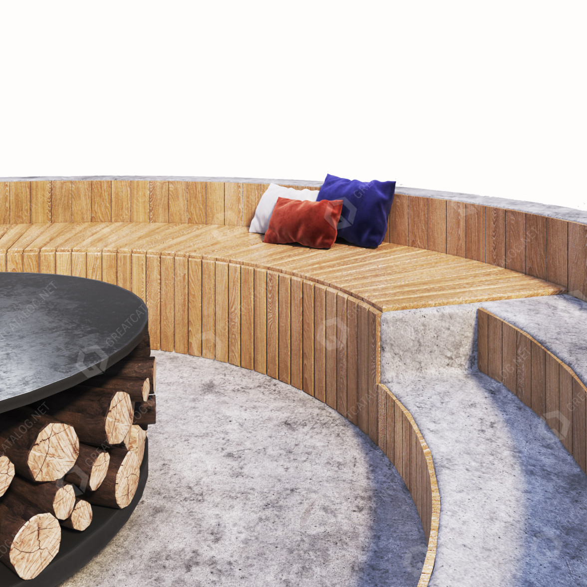 3D model Bench and Decor Wooden Seat Round