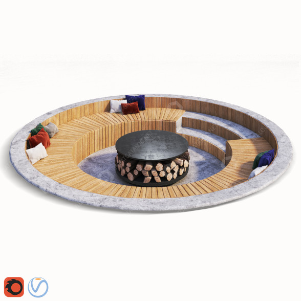 Лава та декор Wooden Seat Round 3D модель