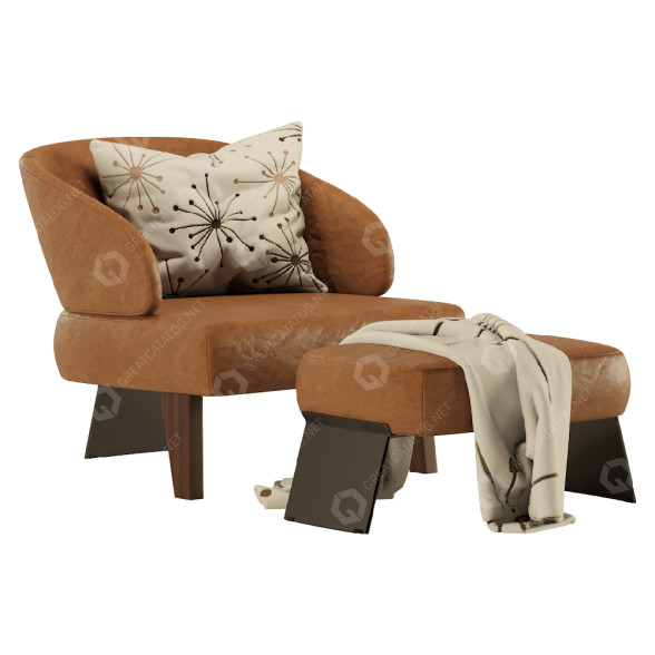 Крісло та пуф Minotti Reeves Large Leather 3D модель