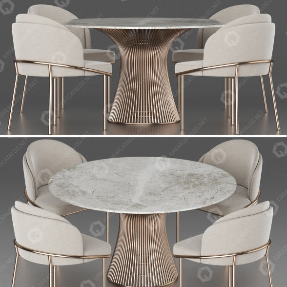 Stół i krzesła Knoll Dining Set 14 model 3D