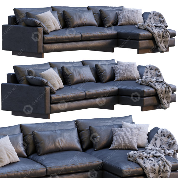 Sofa West Elm Harmony Black Leather 3D model