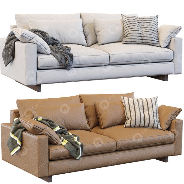 Sofa West Elm Harmony Bright Brown and Beige 3D model