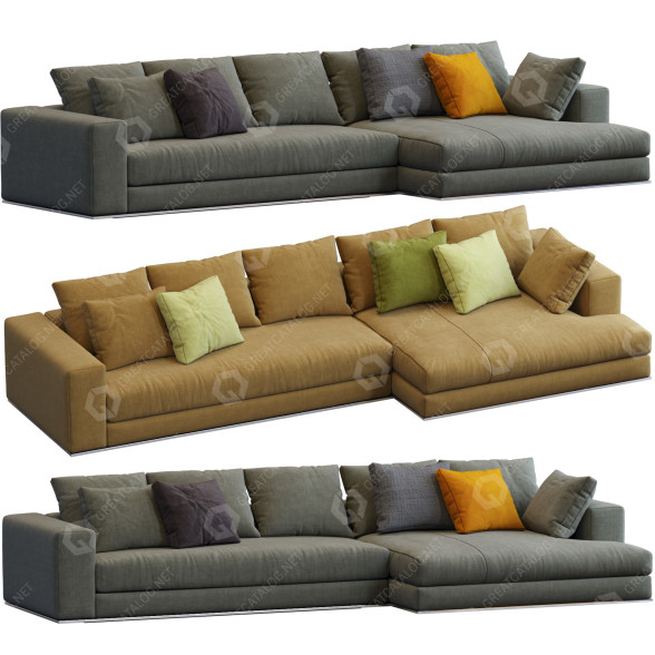Sofa Minotti Hamilton Yellow and Gray model 3D