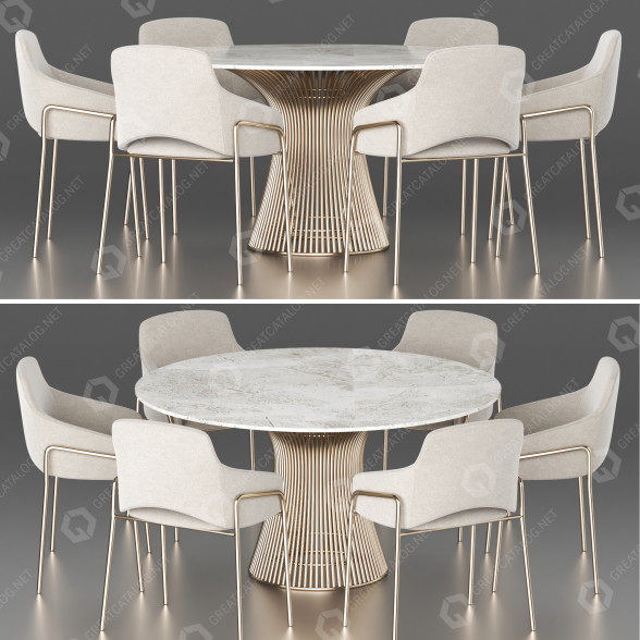 Table and Chairs Knoll Dining Set 24 3D model