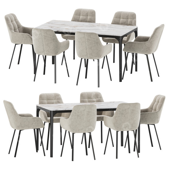 Стіл та стільці West Elm Dining Set 25 3D модель