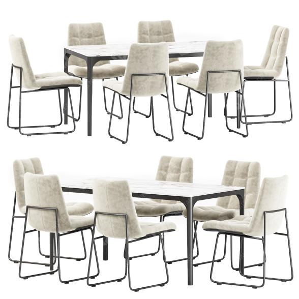 Стіл та стільці West Elm Dining Set 31 3D модель