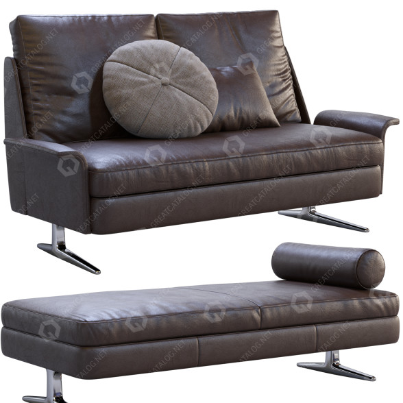 Sofa and Chaise Longue Minotti Spencer Leather 3D model