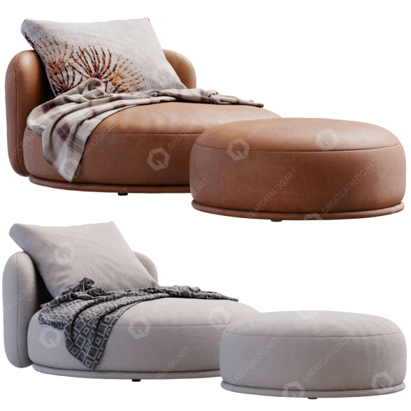 Sillón y otomana Porada Softbay Leather Modelo 3D