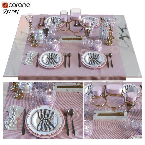 Mesa Servida Dining Table Set 017 Modelo 3D