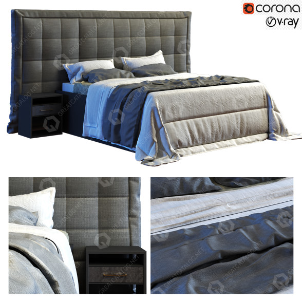 Cama y mesitas de noche Modern 010 Modelo 3D