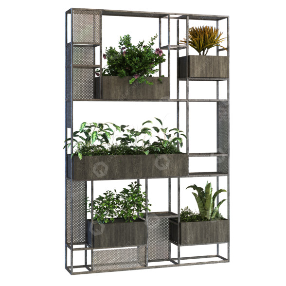 Rack and Flowerpots Plant in Box Set 057 3D model