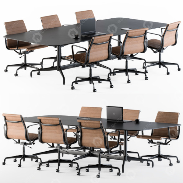 Workspace Meeting Table with Office Chair 3D model