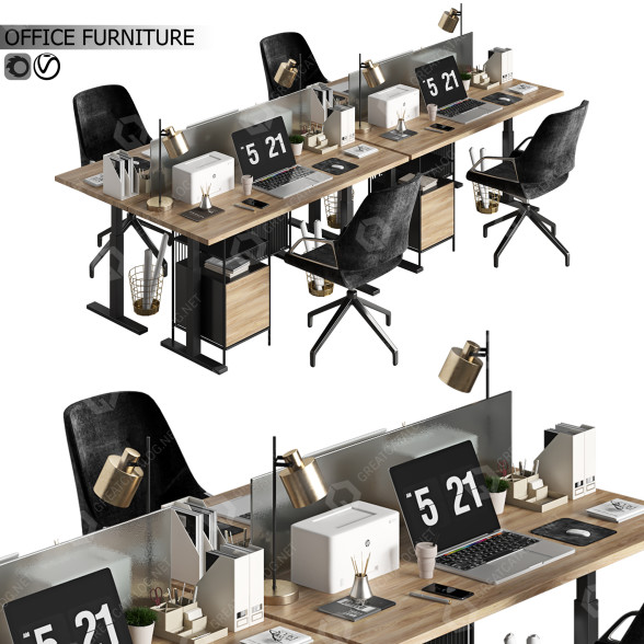 Przestrzeń robocza Office Furniture 06 model 3D
