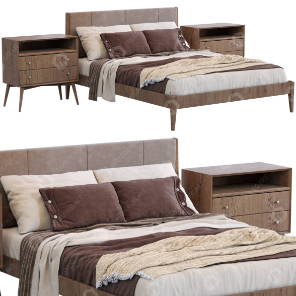 Ліжко та тумбочки West Elm Modern Wood 3D модель
