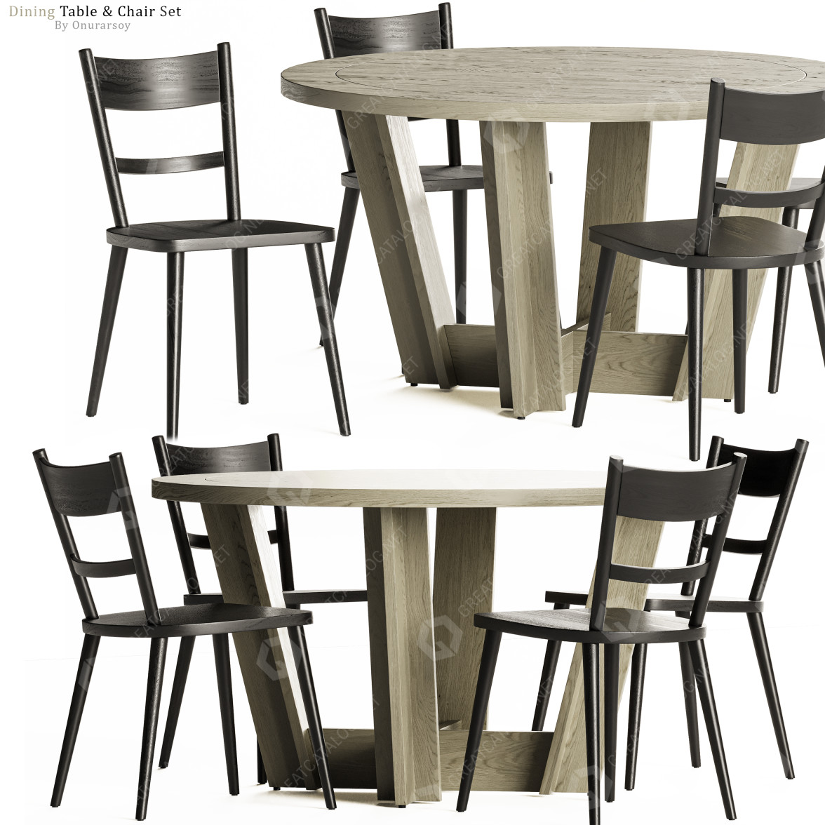 Table and Chairs Crate & Barrel Eaves Round with Arno Set 3D model