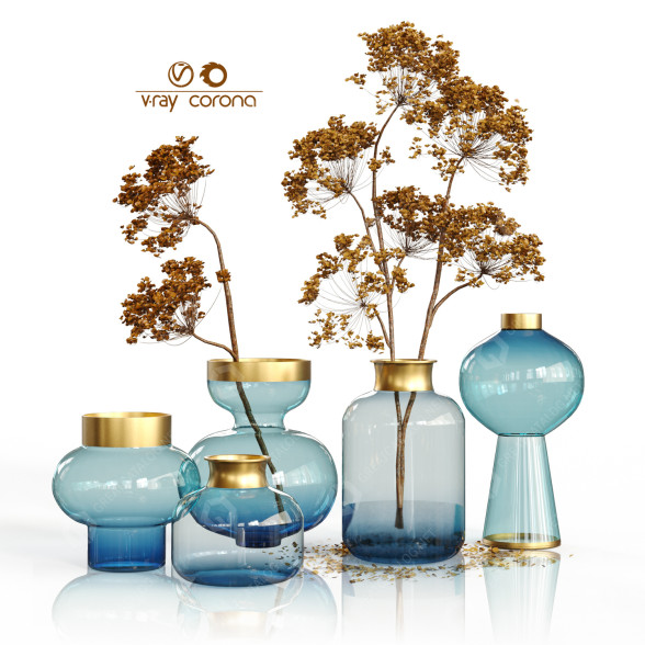 Вазы и растения Set Bouquets Blue 3D модель
