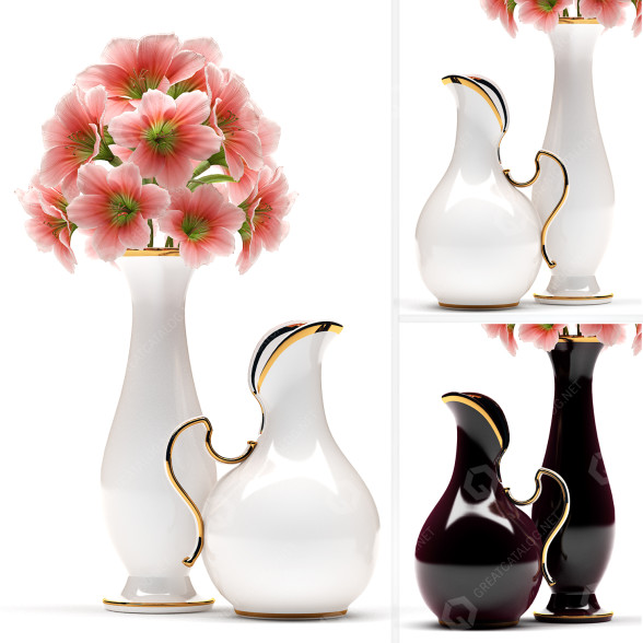 Vase et fleurs Gold Frame modèle 3D