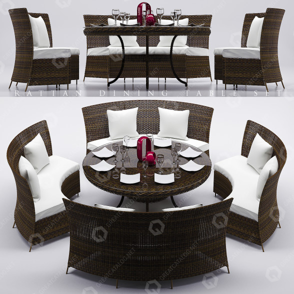 Stół i sofy Rattan Dining Set 2 model 3D