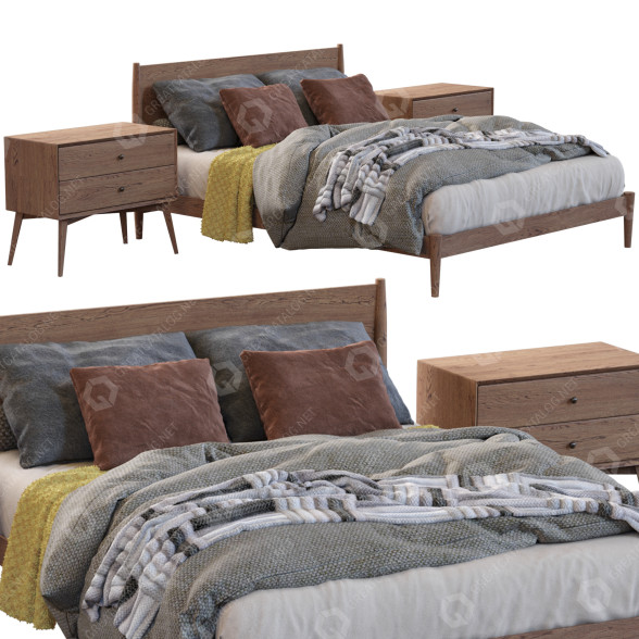 Ліжко та тумбочки West Elm Frame 3D модель