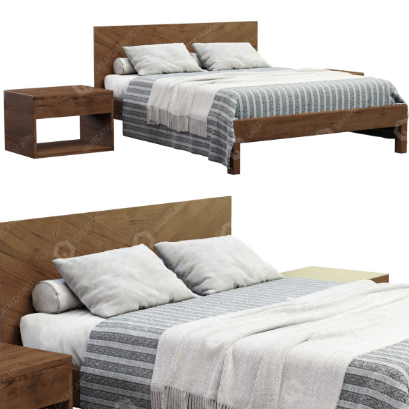 Кровать и тумбочки West Elm Wood 3D модель