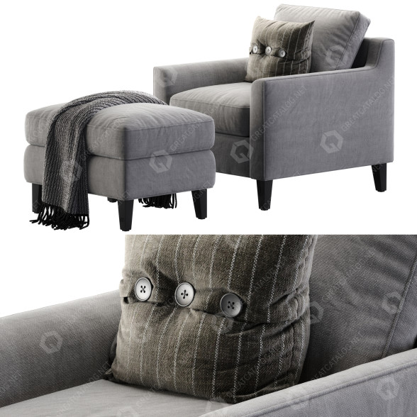 Крісло та пуф Pottery Barn Beverly Upholstered 3D модель