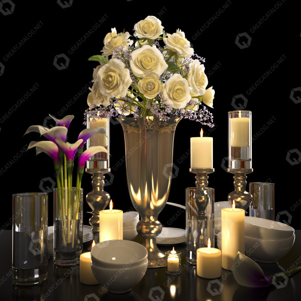 Посуд та декор Set with Roses 3D модель
