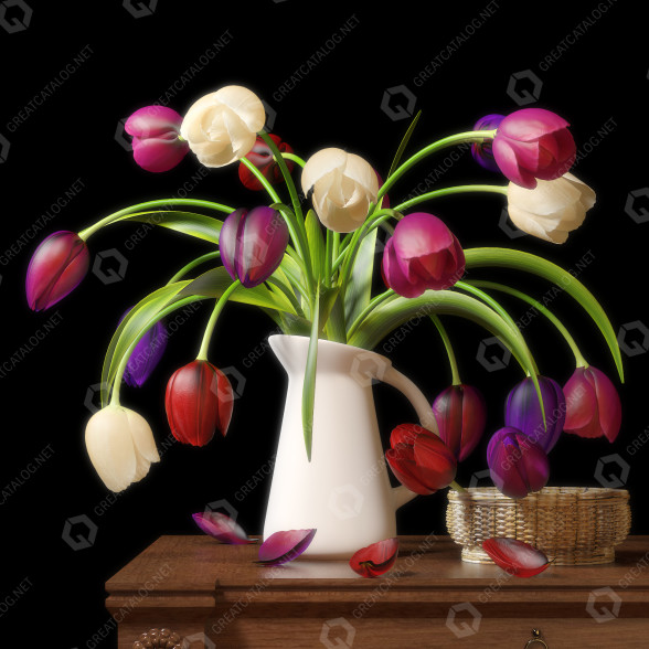 Blumenstrauß Tulpen in Vase 02 3D-Modell