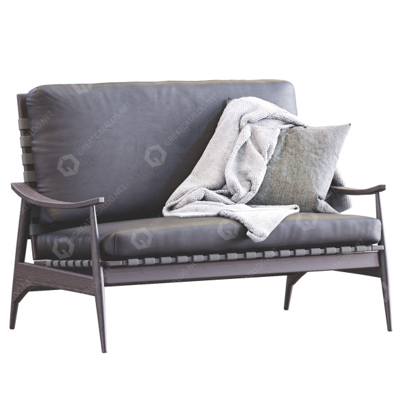 Диван West Elm Mid Century Show Wood Leather 3D модель