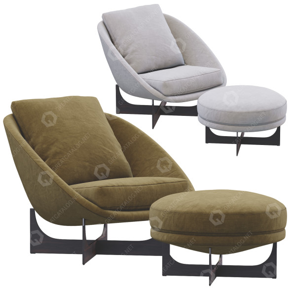 Fotel i pufa Minotti Lido model 3D