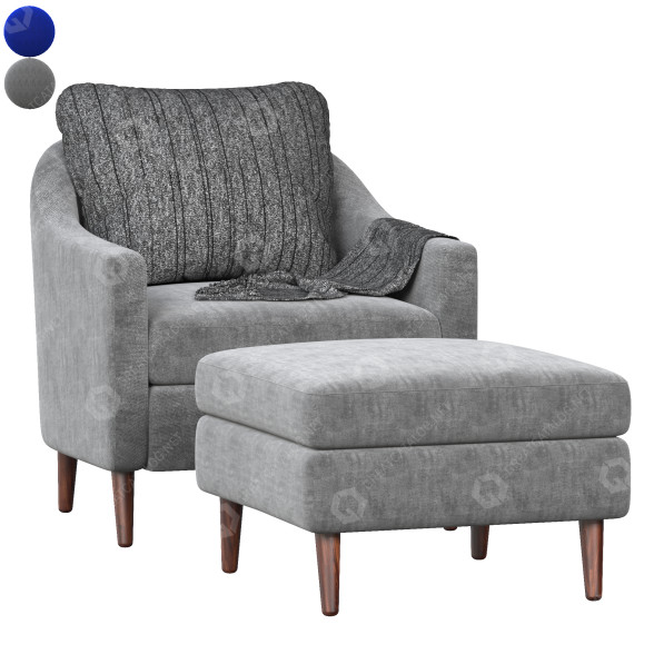 Крісло та пуф West Elm Everett 3D модель