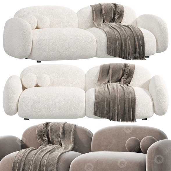 Диван Contemporary Standard Sofa Sewn Pillow Back 2-Seater 3D модель