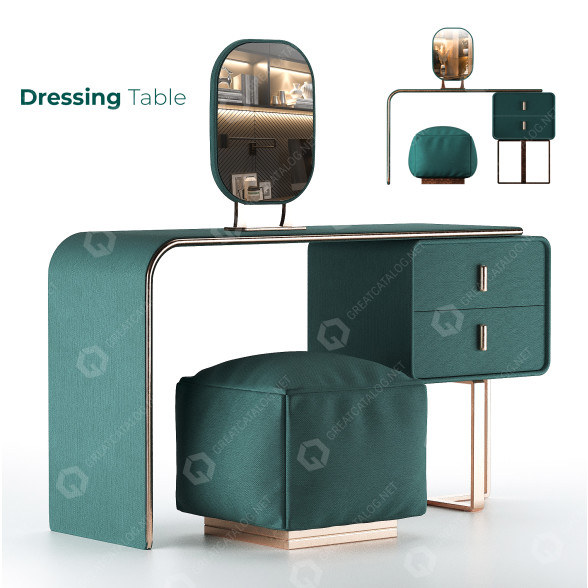 Schminktisch und Pouf Set Turquoise 01 3D-Modell