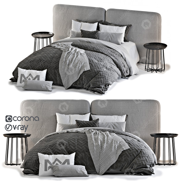 Bett und Nachttischchen Adairs 2 3D-Modell