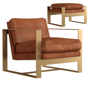 Fotel i pufa  Restoration Hardware Alfieri Leather Cushion Model 3D