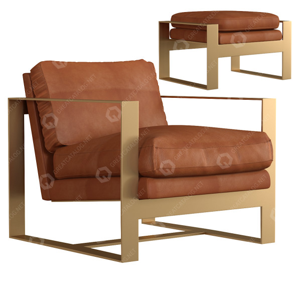 Armchair and Ottoman Restoration Hardware Alfieri Leather Cushion 3D model