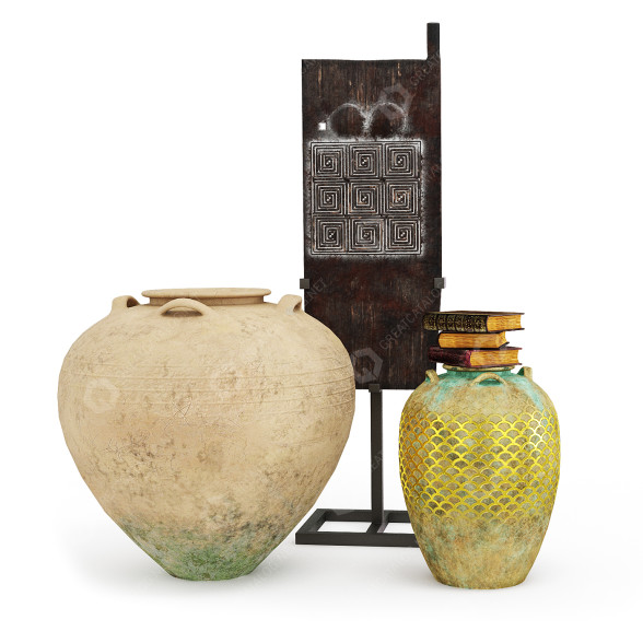 Dekor Set of Pitchers, Totem and Books 3D-Modell