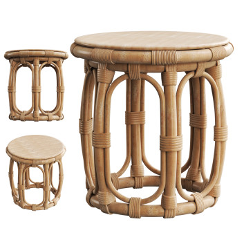 Table basse  Round Natural Rattan Accent Modèle 3D