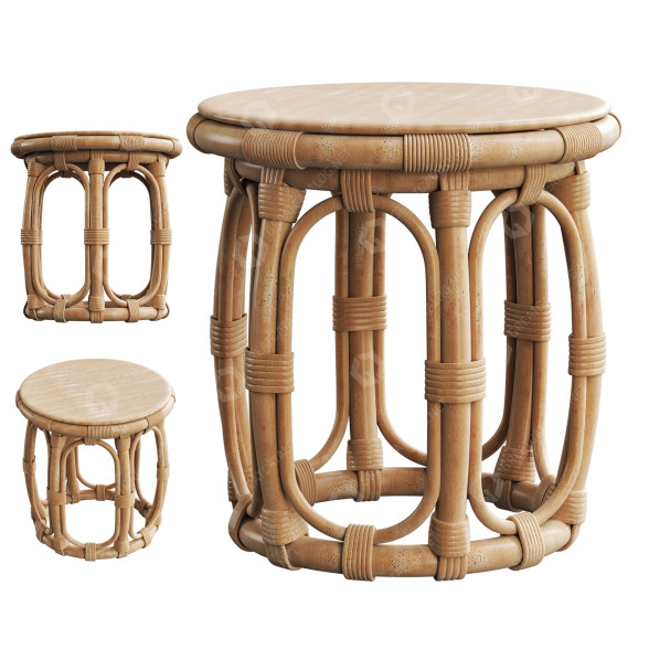 Coffee Table Round Natural Rattan Accent 3D model