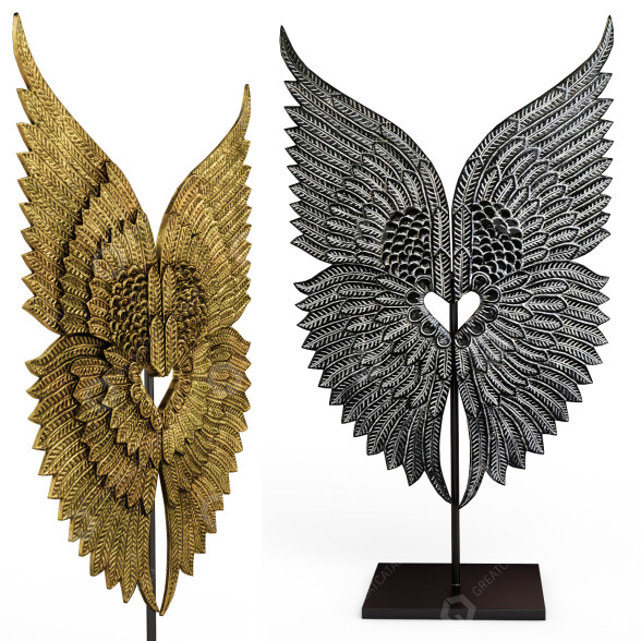 Статуэтка Ebony Wood Angel Wings on Stand 3D модель