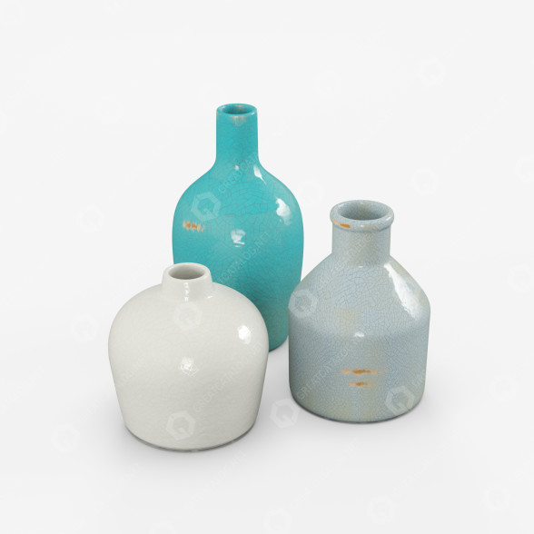 Vases Turquoise Gray White modèle 3D