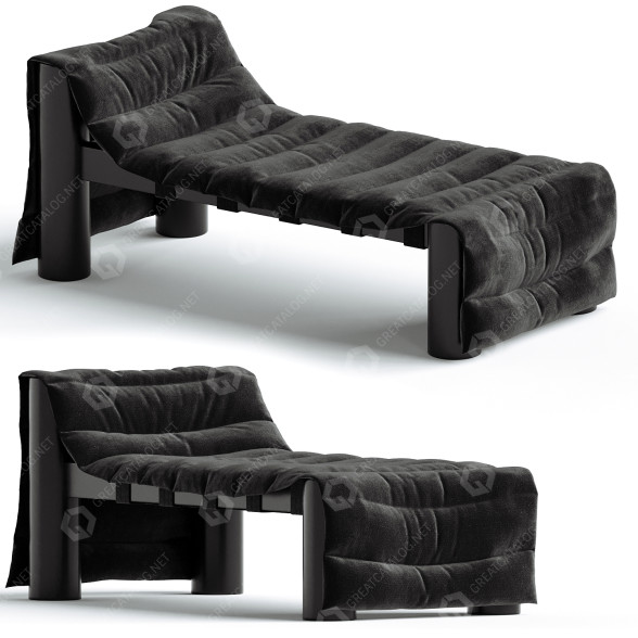 Chaise Longue 1stDibs Black Bull Denim modèle 3D