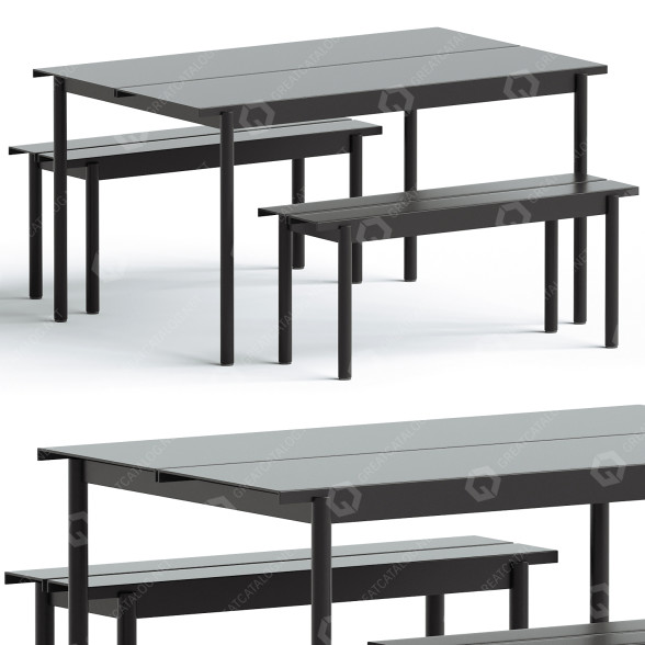 Стіл та лави Muuto Linear Steel 3D модель