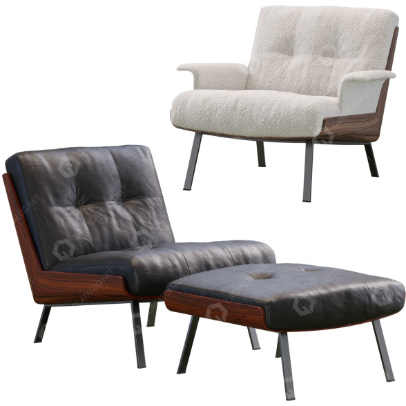 Fauteuils et Ottomans Minotti Daiki modèle 3D