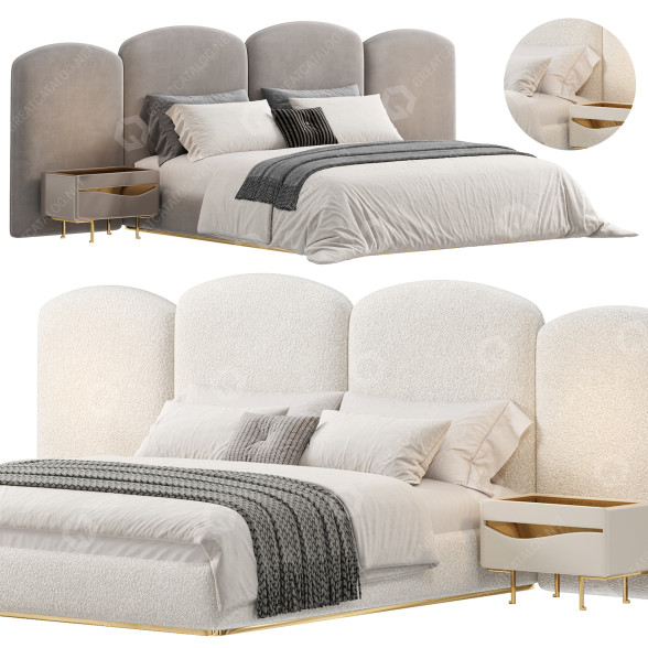 Bed and Bedside Tables Evmoda Queen Modern 3D model