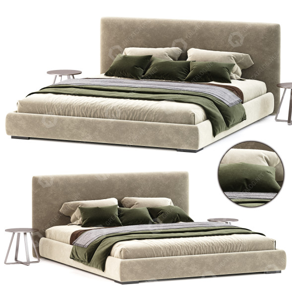 Bett und Nachttischchen Meridiani Meridiani Scott Bed 3D-Modell