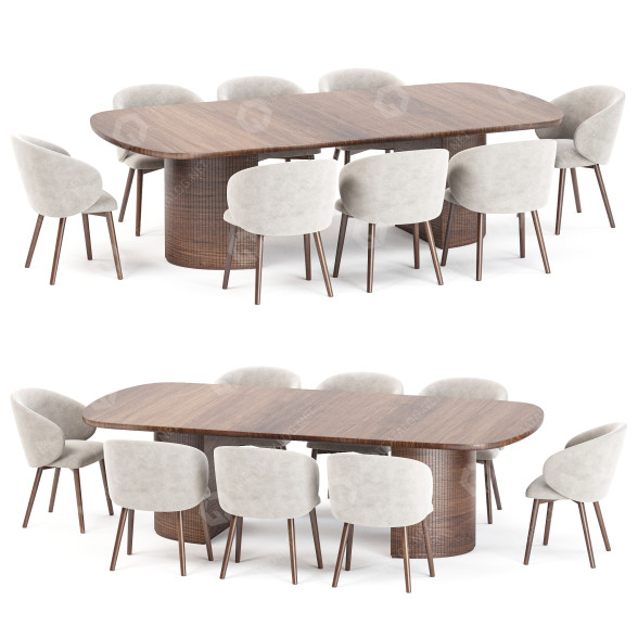 Table and Chairs Gubi Dining Set 44 Moon and Tuka Arm 3D model