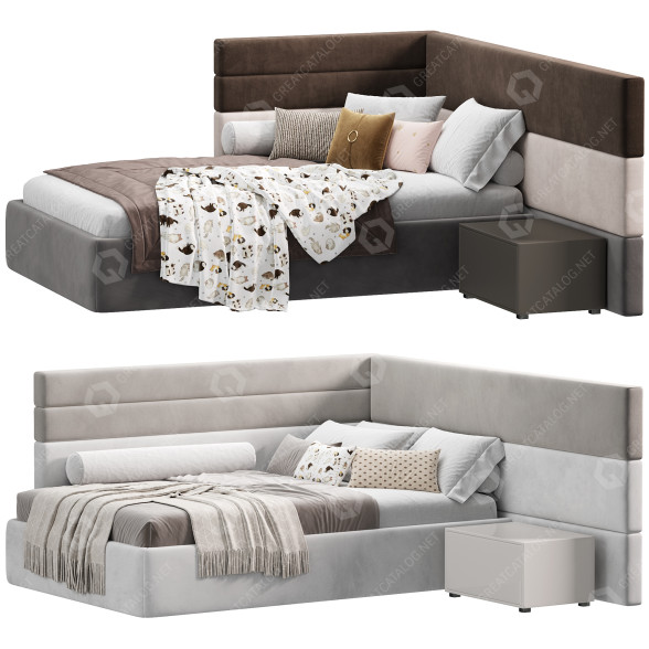 Bed and Bedside Table Twils Boiserie Set 3D model